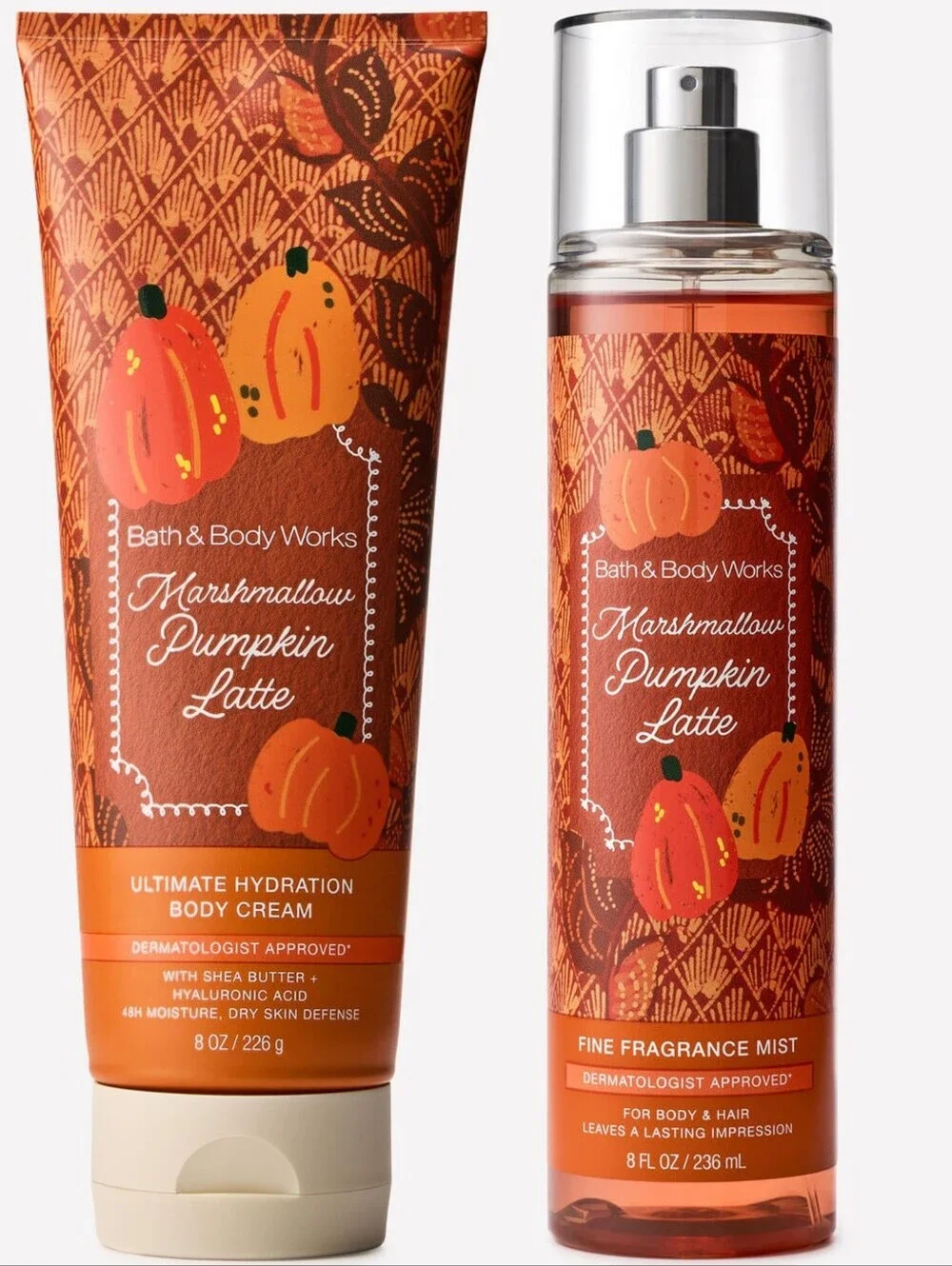 Bath Body Works Marshmallow Pumpkin Latte Body Cream & Fragrance Mist Set NEW